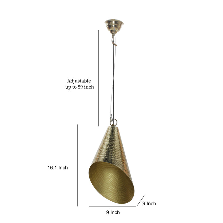 DIAGONAL Modern Cone Pendant Light in Textured Brass Finish Metal