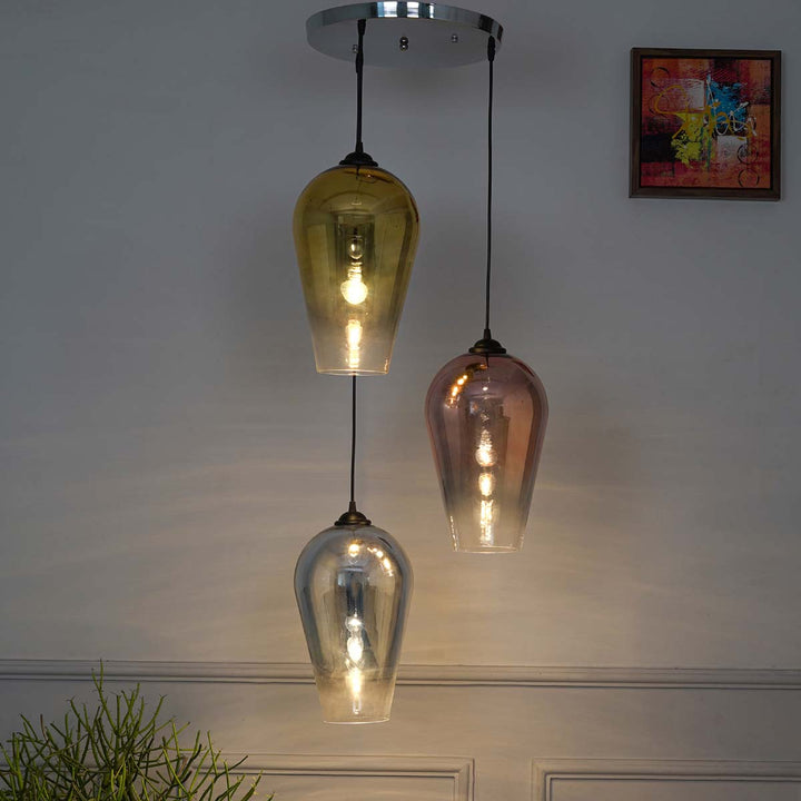 Spiral Set Of Three Multi Colored Glasses Pendant Light