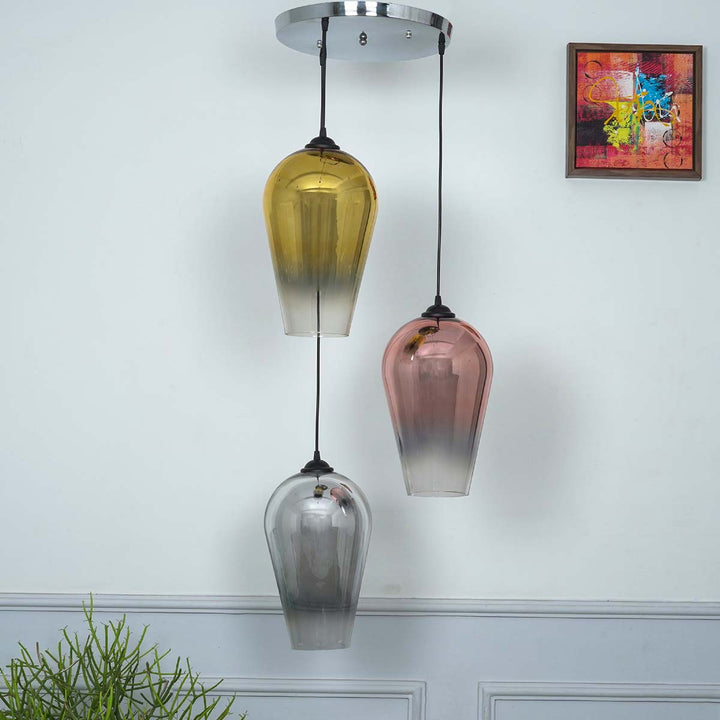 Spiral Set Of Three Multi Colored Glasses Pendant Light