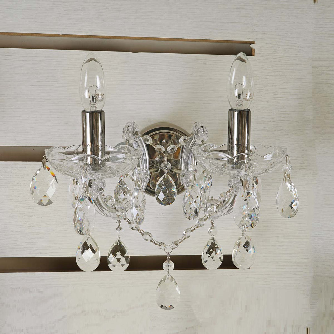 Hove 2 Lights Glass And Crystal Wall Light