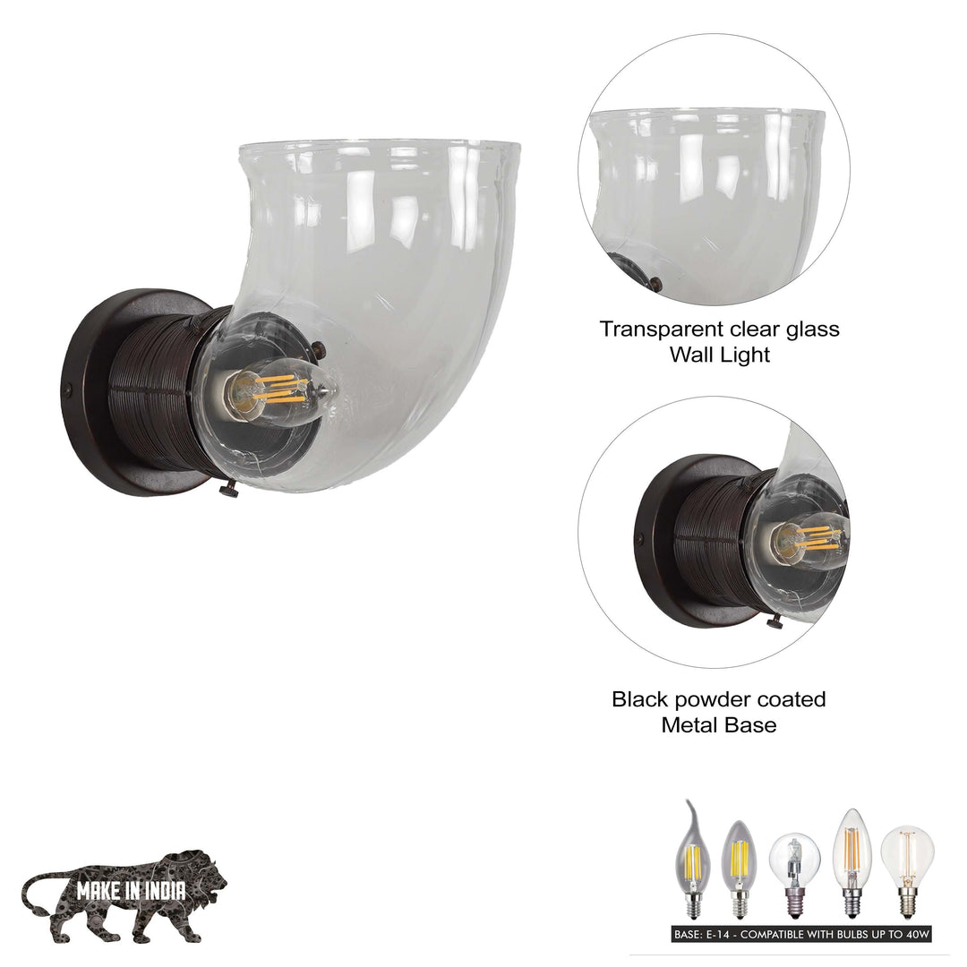 HOSLAY  Clear Glass With Black Finish Metal Wall Light