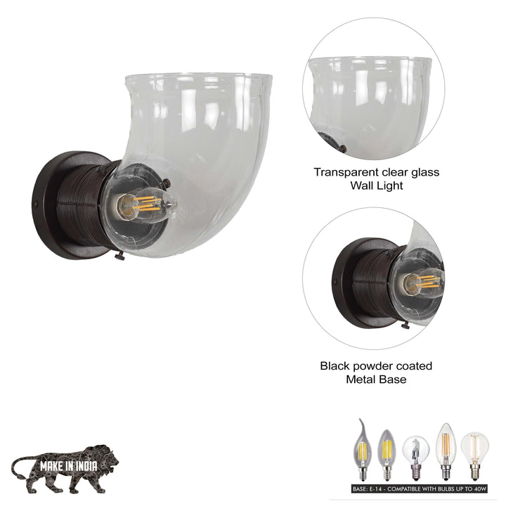 HOSLAY  Clear Glass With Black Finish Metal Wall Light