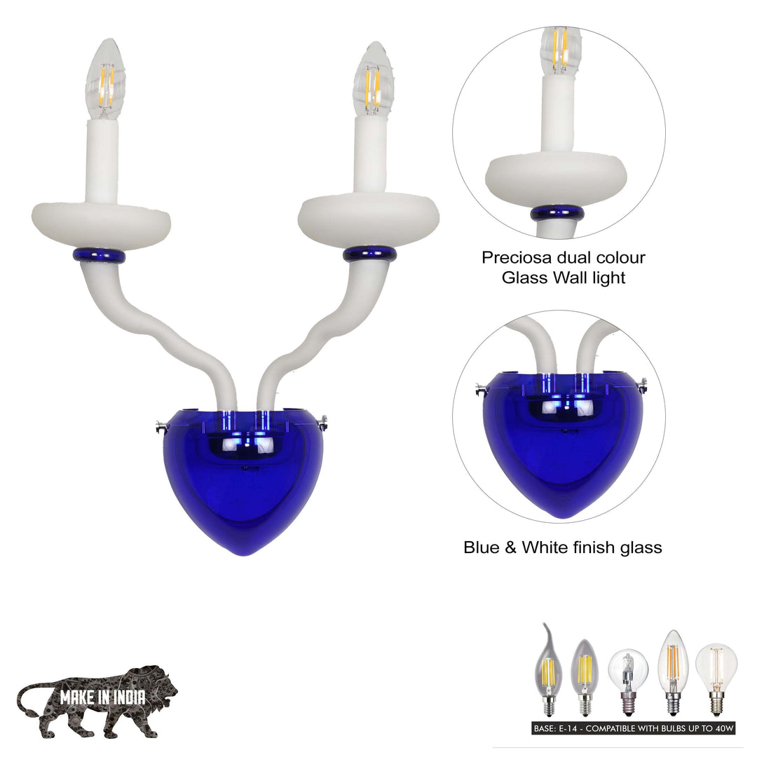 ELEANOR 2 Light Wall Fitting In Blue And White Glass