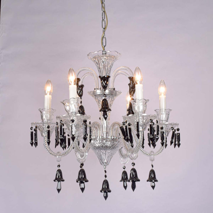 Tyler 6 lights preciosa chandelier decorated with clear and solid black crystals