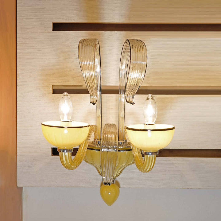 Hashia Double Arms Morano Style Yellow Glass Luxury Wall Light