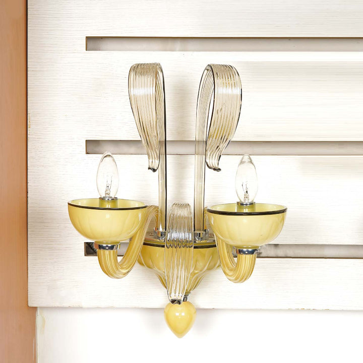 Hashia Double Arms Morano Style Yellow Glass Luxury Wall Light