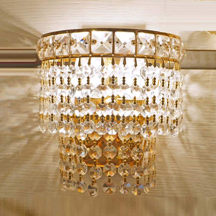 Axton Brass Polish Finished Crystal Beads Wall Light