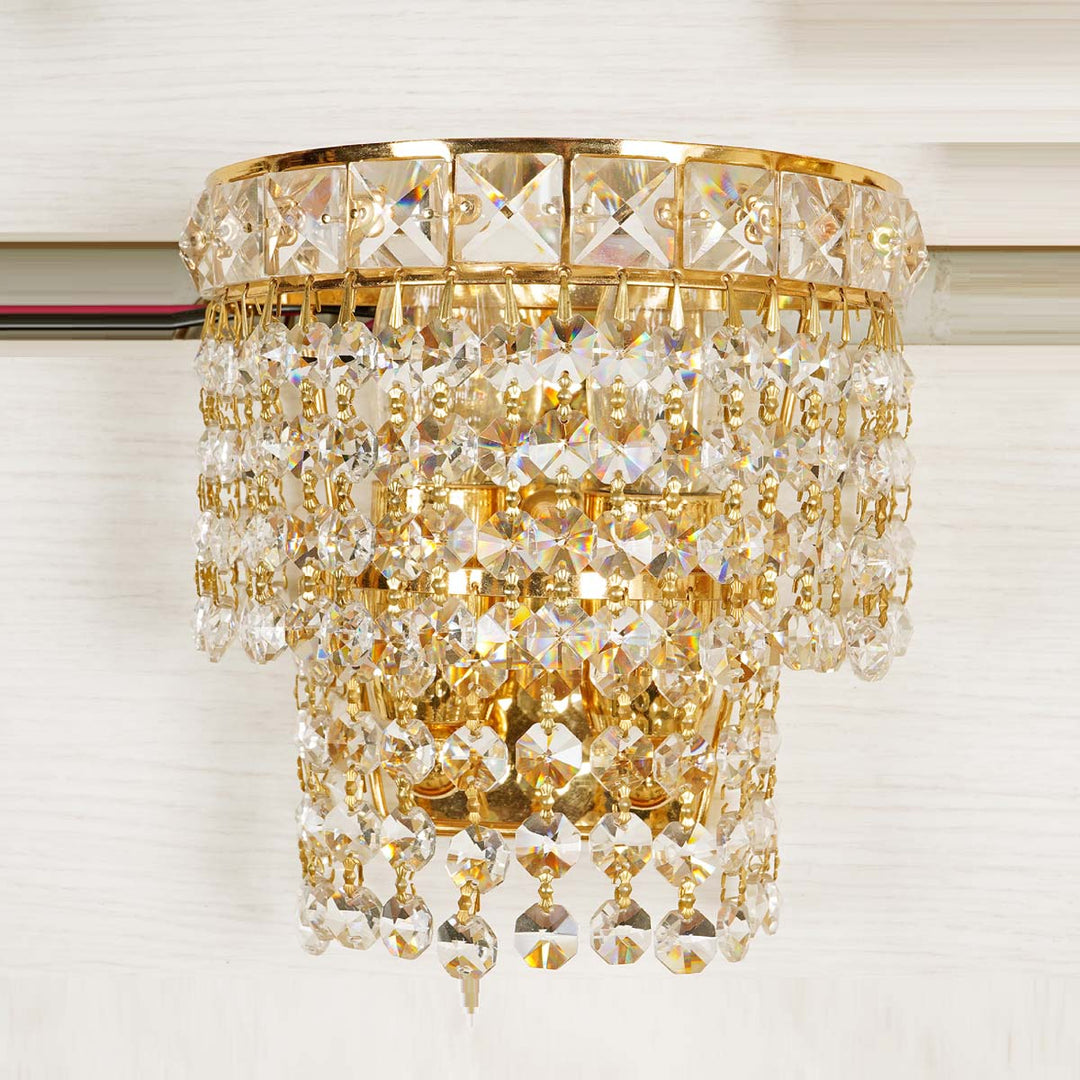 Axton Brass Polish Finished Crystal Beads Wall Light