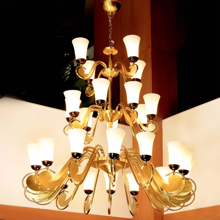 Orlando 16+8+4 Arms Antique Brass Chandeliers With Milky White Glass Shades