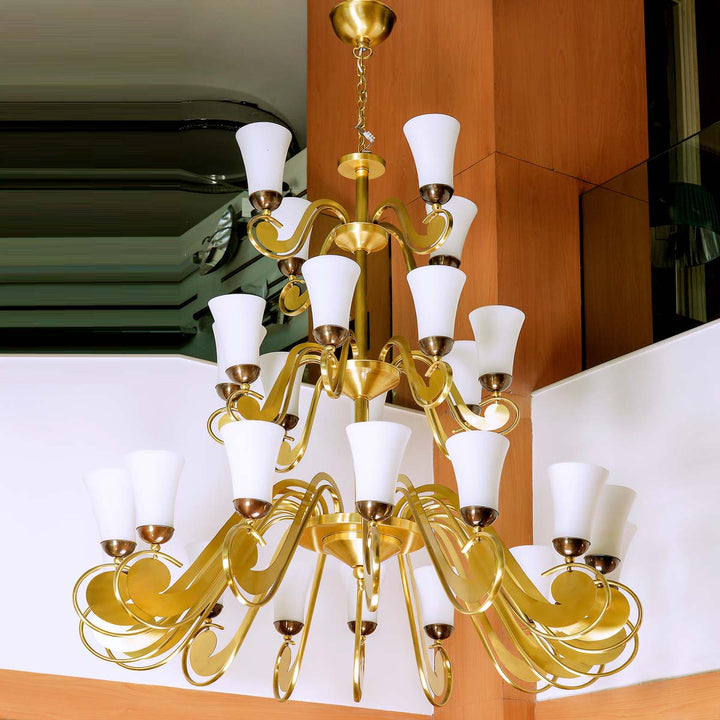 Orlando 16+8+4 Arms Antique Brass Chandeliers With Milky White Glass Shades