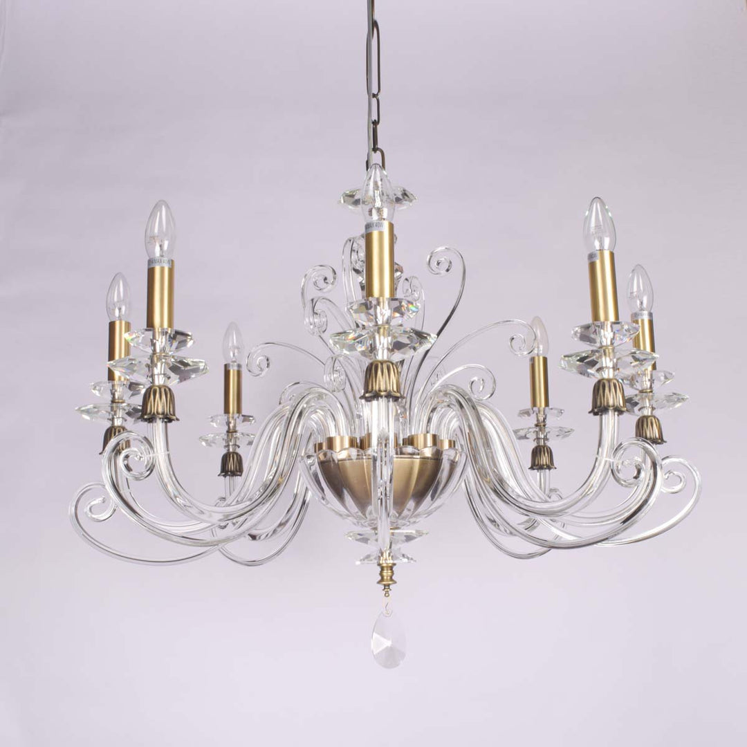 Cyclo 8 Lights Glass And Crystals Chandelier Light