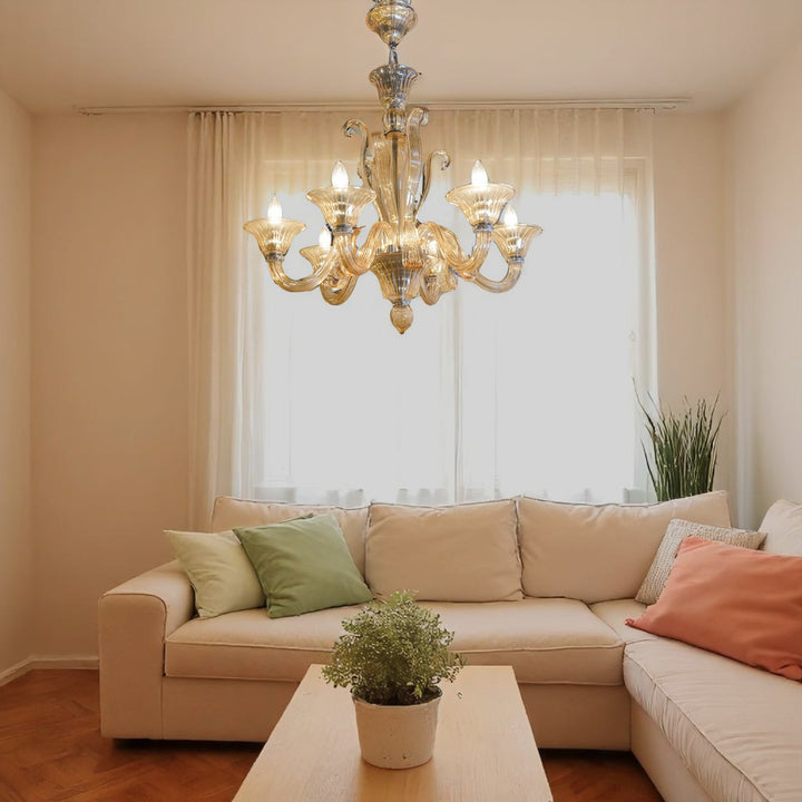 DYNO 6 Lights Champagne Colored Glass Chandelier Light