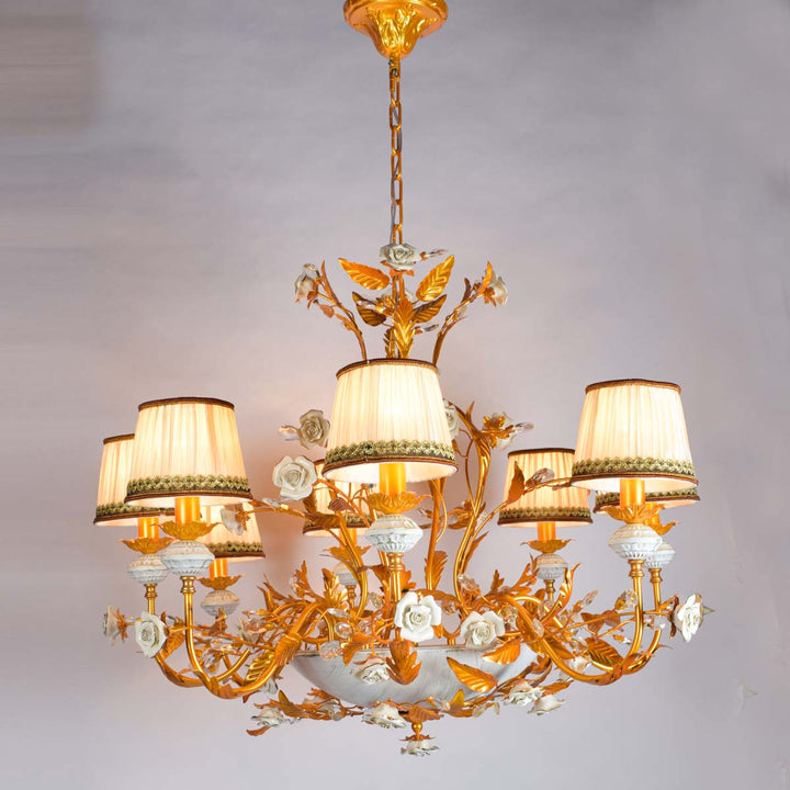 Krest 8 Arms Chandelier Light With Ceramic Flowers