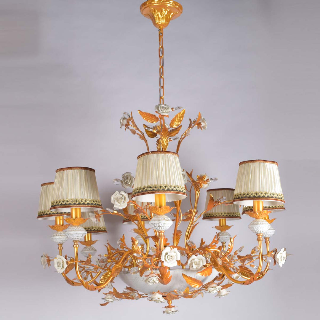 Krest 8 Arms Chandelier Light With Ceramic Flowers