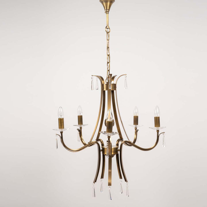 Niobe 5 Arms Brass Chandelier Light Antique finish.