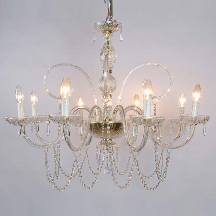 Petra 8 Arms Clear Glass With Clear Crystals Chandelier Light