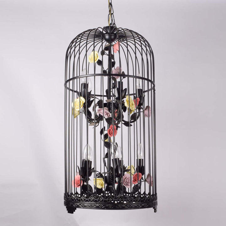 Taro Black Pinjara With Ceramic Colourful Flowers Pendant Light