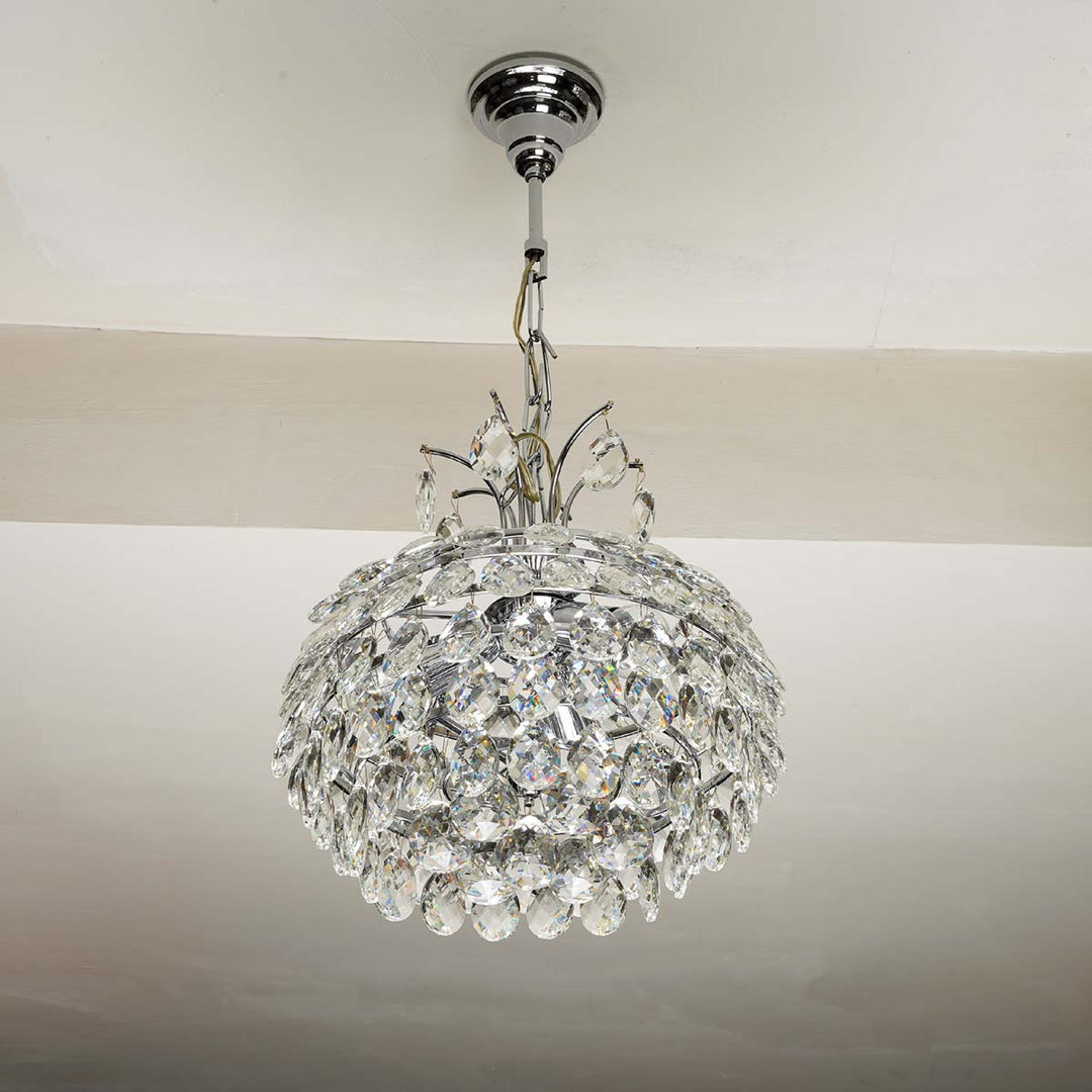 Carlo Chrome Finished Pendant With Sparking Clear Pear Shaped Crystals in Decoration