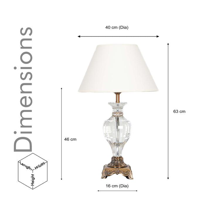 GLOSS Clear Crystal With Antique Brass Finish Table Lamp With White Cotton Shade