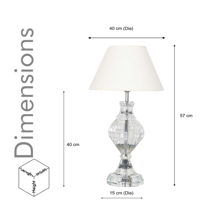 LENA Trophy Shaped Clear Crystal Table Lamp With White Cotton Shade