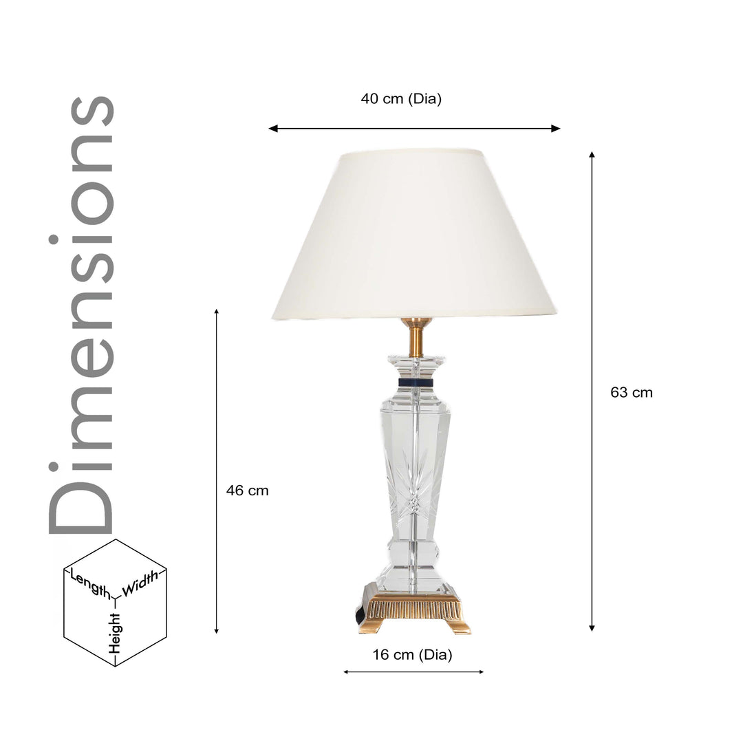 JURA Clear Crystal With Antique Brass Finish Table Lamp With White Cotton Shade