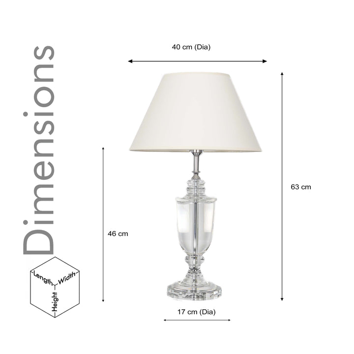 JULES Trophy Shaped Clear Crystal Table Lamp With White Cotton Shade