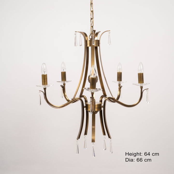 NIOBE 5 Arms Brass Chandelier Light Antique finish.