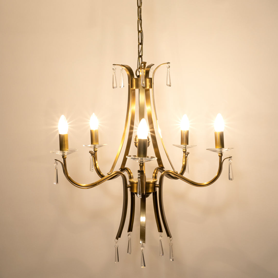 NIOBE 5 Arms Brass Chandelier Light Antique finish.