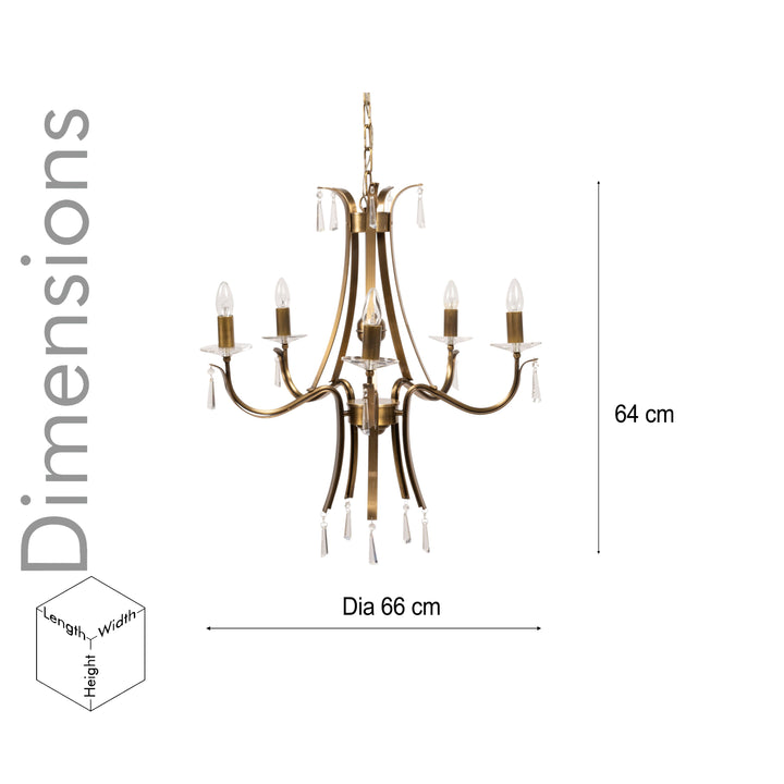 NIOBE 5 Arms Brass Chandelier Light Antique finish.