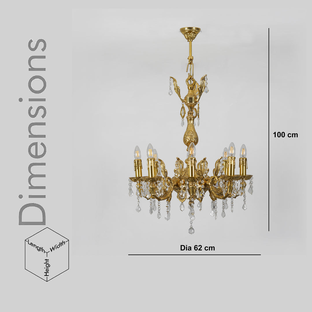 YLONDA 8 Arms Brass Light Antique Chandelier Light