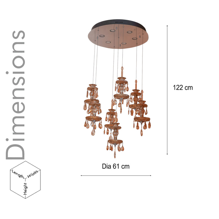 LANNON Teak Finish heavy Crystals & Glass Pendant Light
