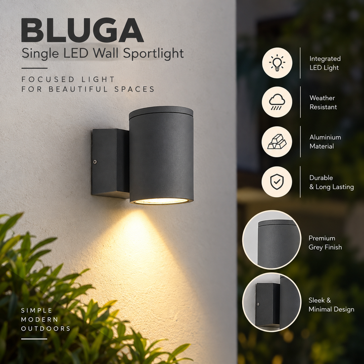 LUGA Single LED Wall Sportlight In Grey Finish
