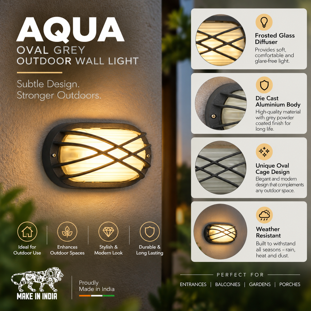 AQUA Oval Grey Outdoor Wall Light
