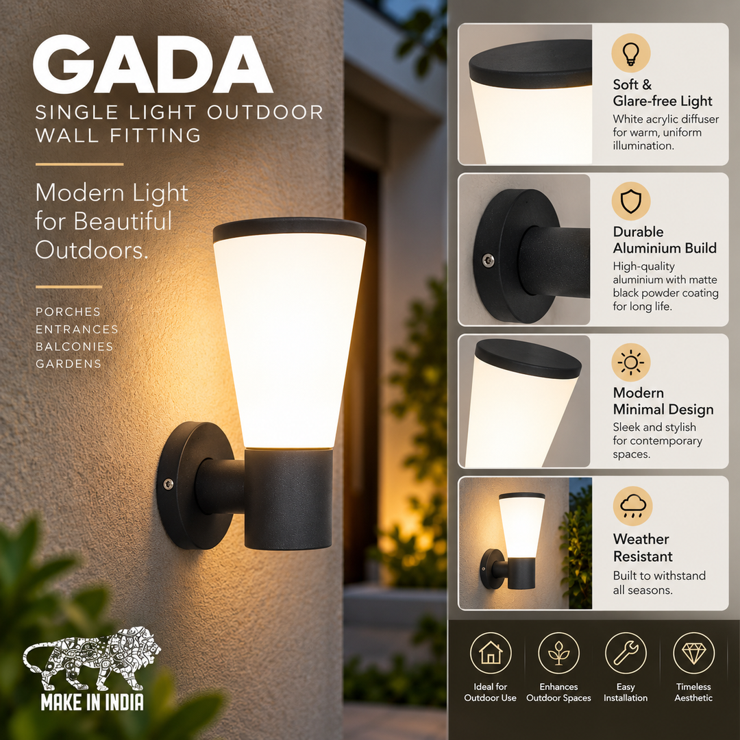 GADA Single Light Outdoor Wall Fitting In Black & White Finish