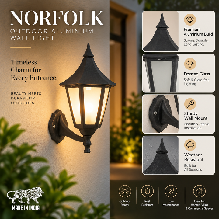 NORFOLK Outdoor Aluminium Wall Light in Black Finish