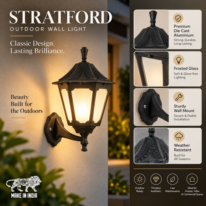 STRATFORD Outdoor Wall Light Die Cast Aluminium in Black Finish