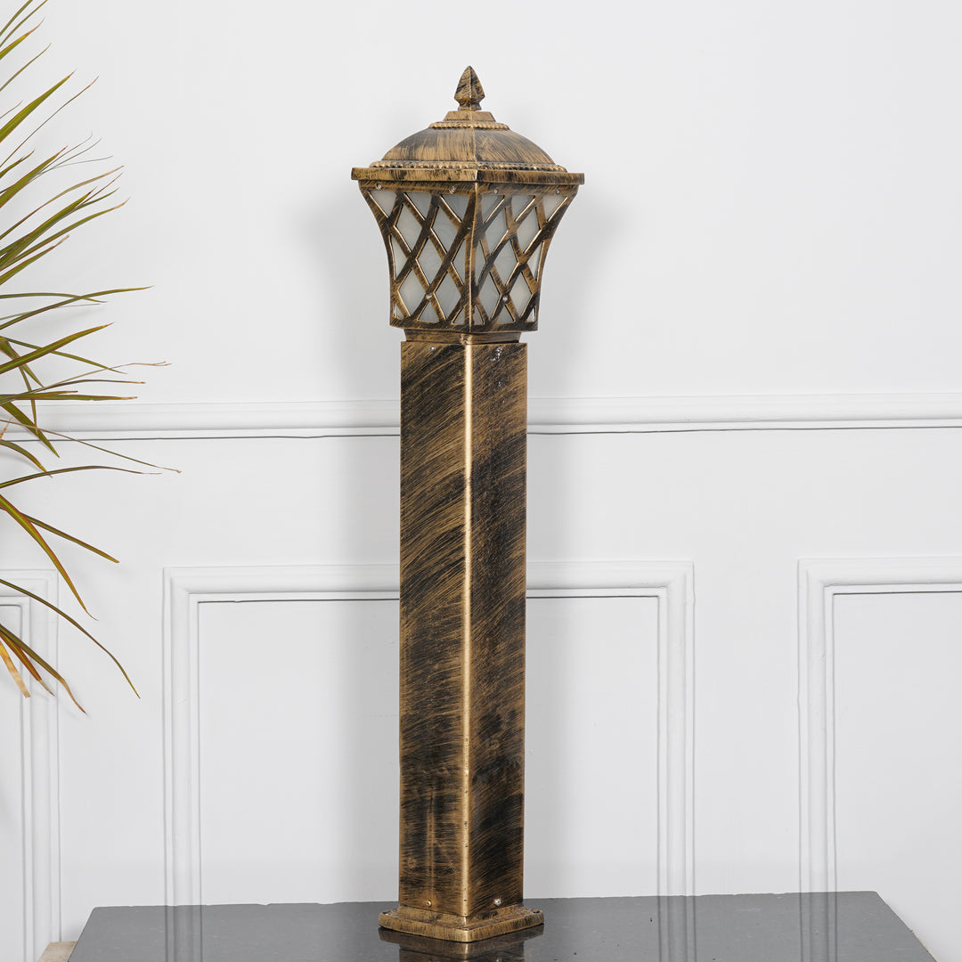 EMERITA Single Light Outdoor Bollard Light In Antique Gold Finish