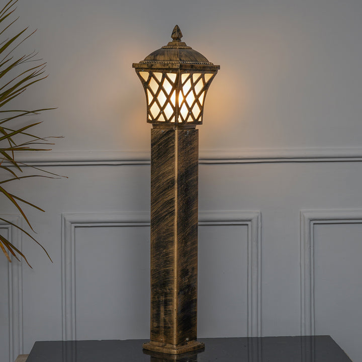 EMERITA Single Light Outdoor Bollard Light In Antique Gold Finish