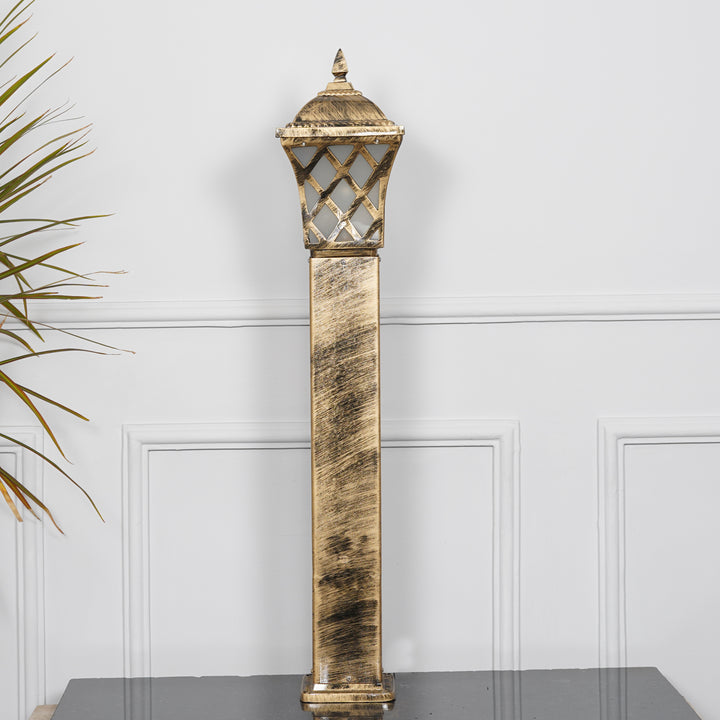 EMERITA Single Light Outdoor Bollard Light In Antique Gold Finish