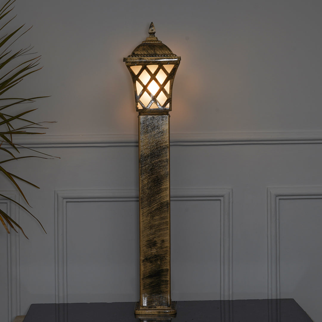 EMERITA Single Light Outdoor Bollard Light In Antique Gold Finish