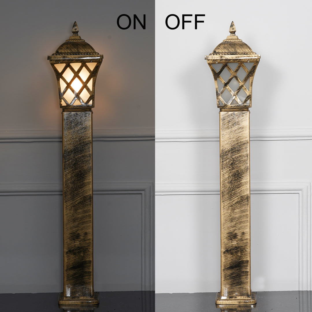 EMERITA Single Light Outdoor Bollard Light In Antique Gold Finish