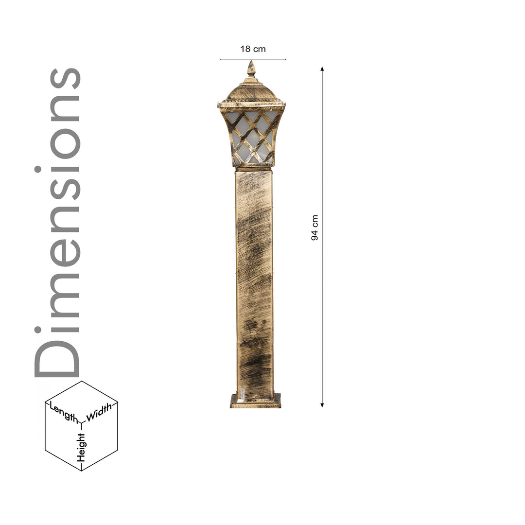 EMERITA Single Light Outdoor Bollard Light In Antique Gold Finish