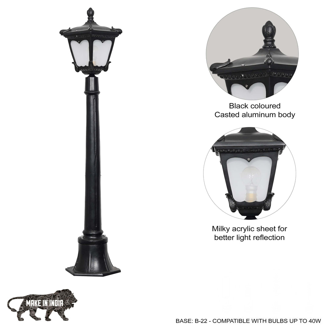HELSINGOR Single Light Outdoor Bollard Light In Black Finish