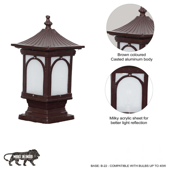 WINCHESTER Single Light Outdoor Pedestal Gate Light In Brown Finish