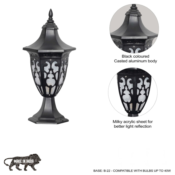 MILANO Single Light Outdoor Pedestal Gate Light In Black Finish