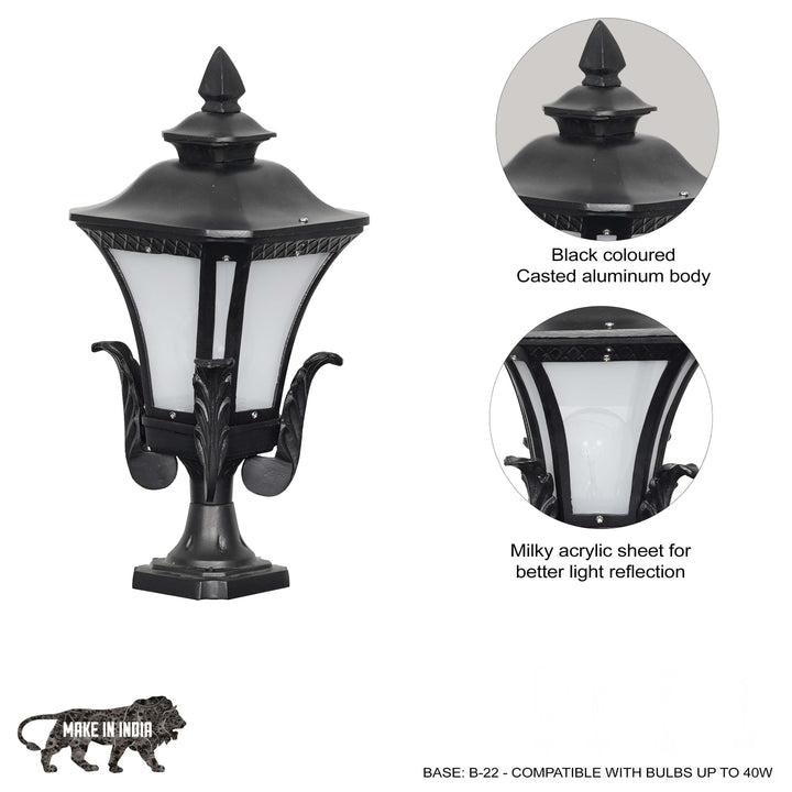 TOURNAI Single Light Outdoor Pedestal Gate Light In Black Finish
