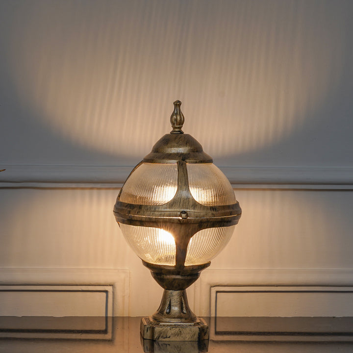 BAYVIEW Single Light Outdoor Pedestal Gate Light In Antique Gold Finish