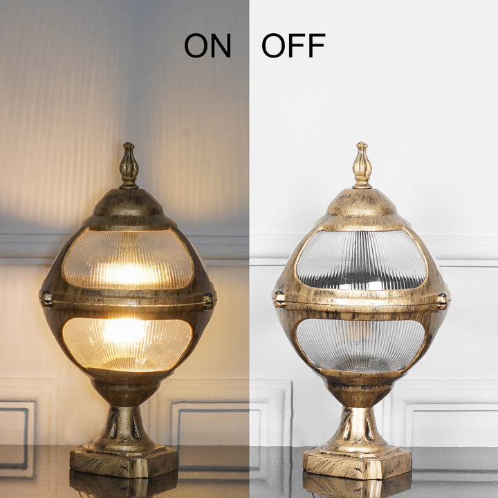 BAYVIEW Single Light Outdoor Pedestal Gate Light In Antique Gold Finish