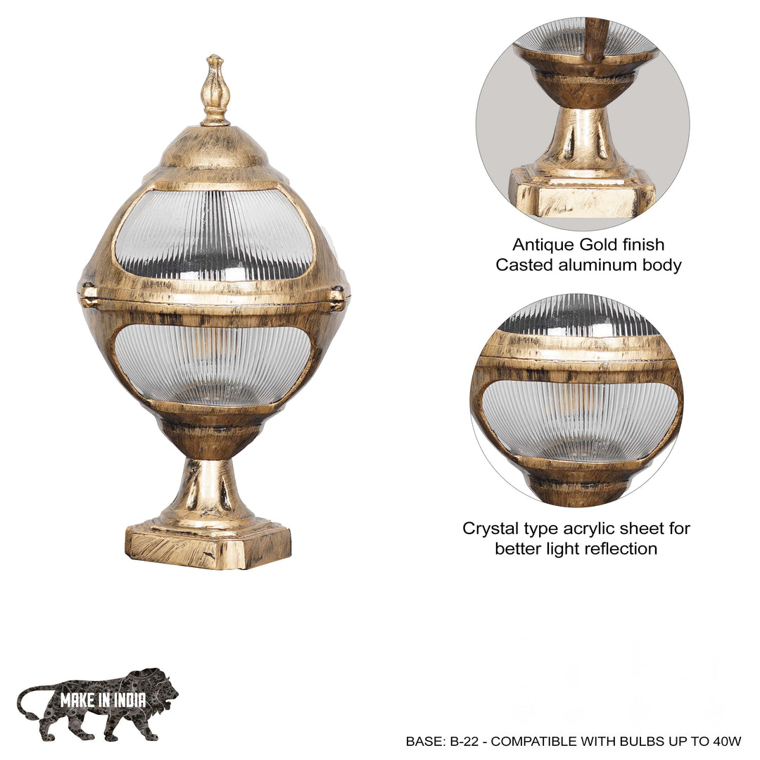 BAYVIEW Single Light Outdoor Pedestal Gate Light In Antique Gold Finish