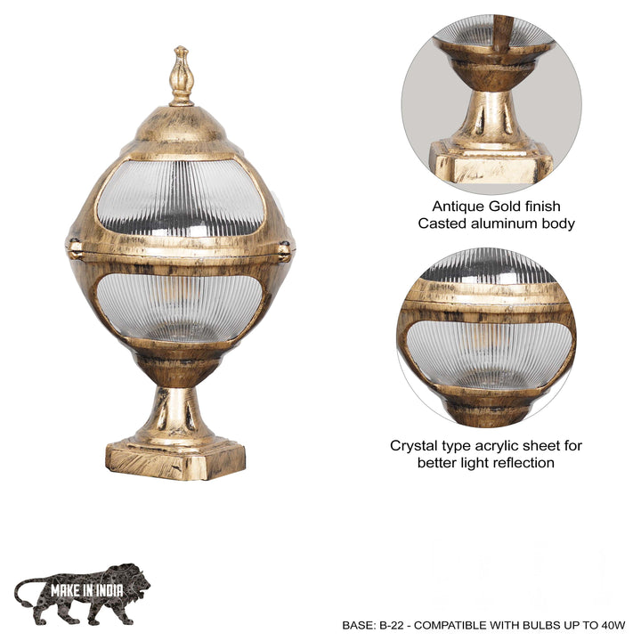 BAYVIEW Single Light Outdoor Pedestal Gate Light In Antique Gold Finish